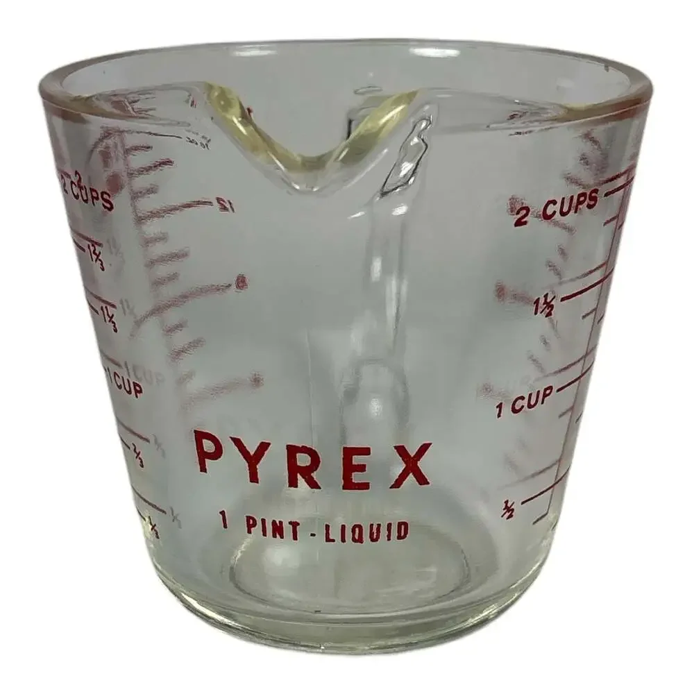 Vtg PYREX 516 Glass Measuring Cup Red Lettering D Handle 2 Cup 1 Pint No Metric